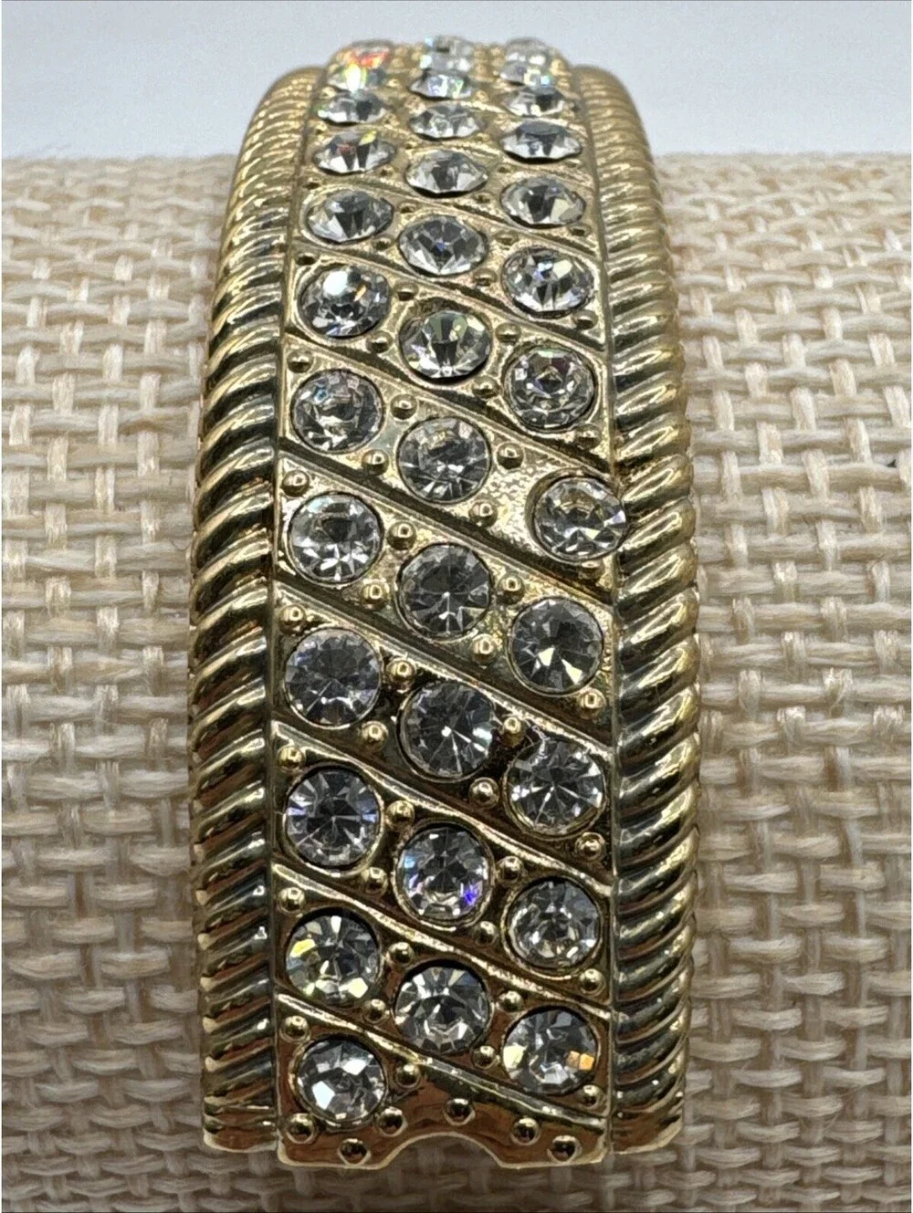 Vintage Pedre Gold Tone Bangle Watch Studded With Rhinestones New Battery W/Box